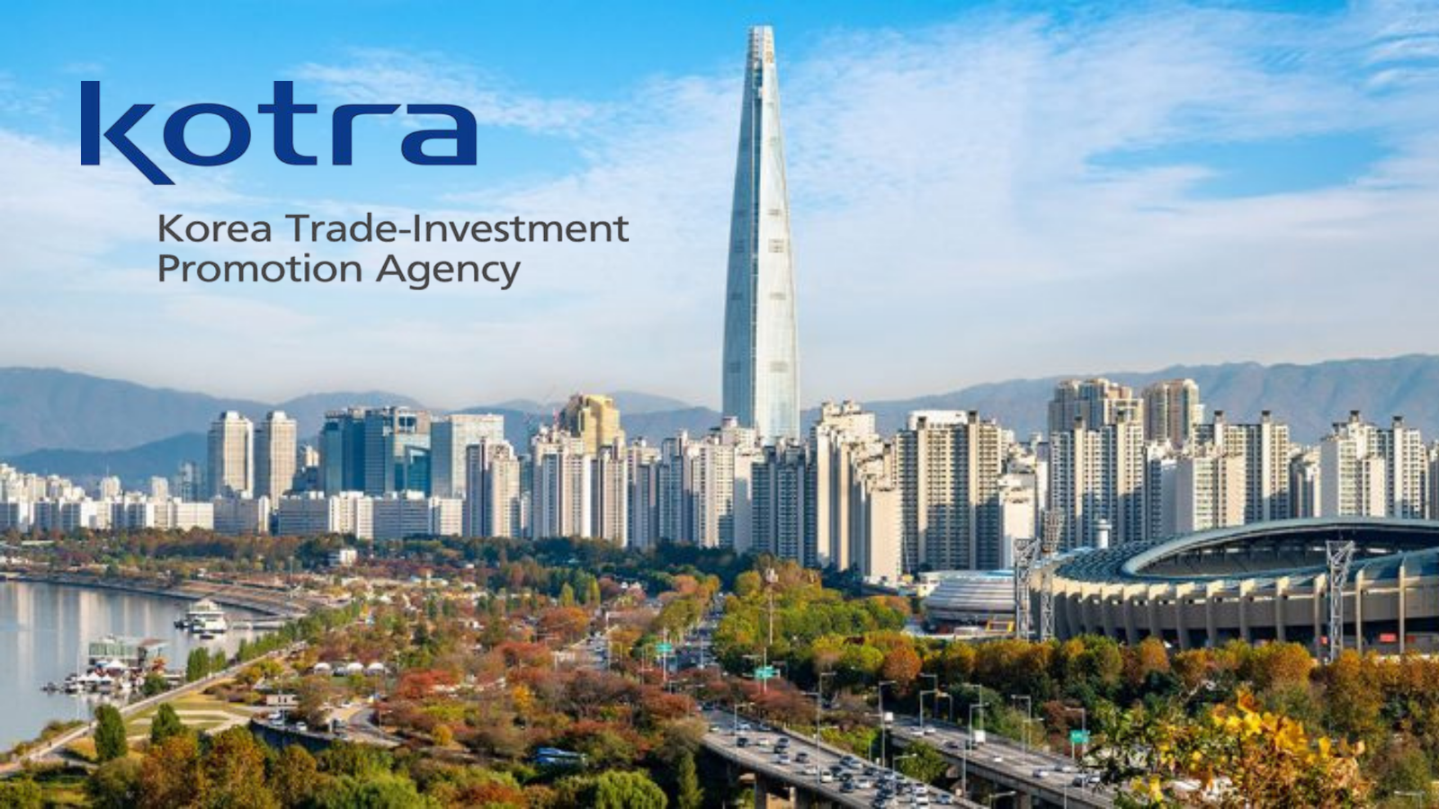 Seoul skyline with the KOTRA logo
